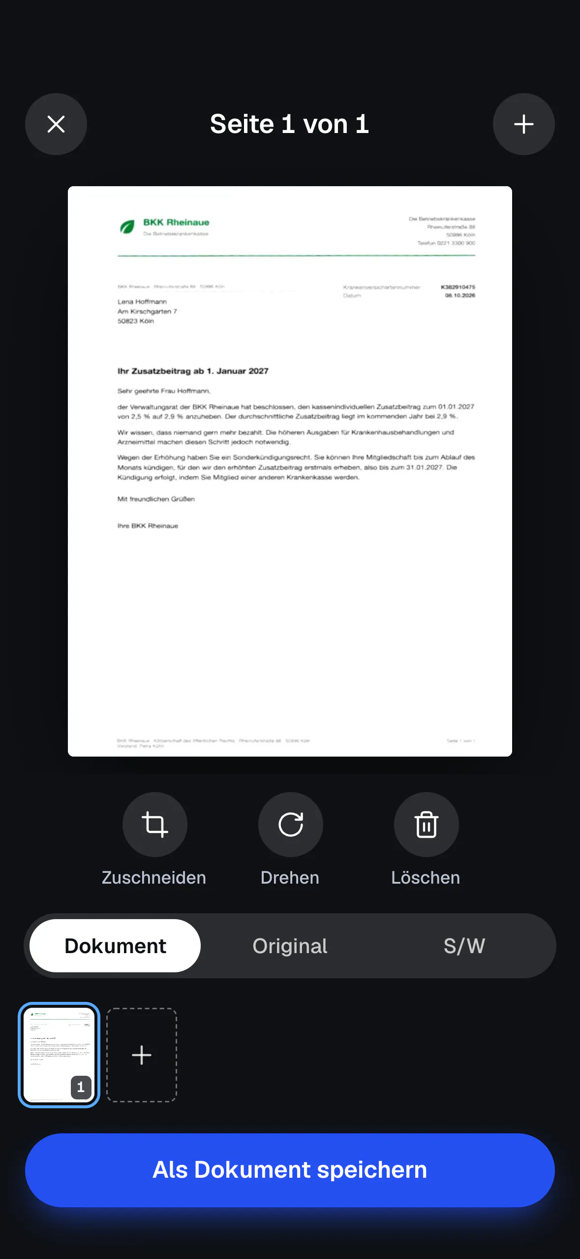 Prüfansicht mit Filter und Seitenübersicht