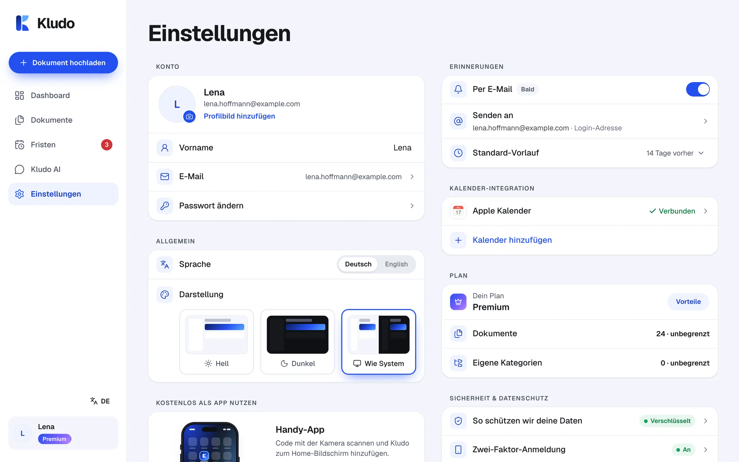 Einstellungen mit Sicherheit & Datenschutz