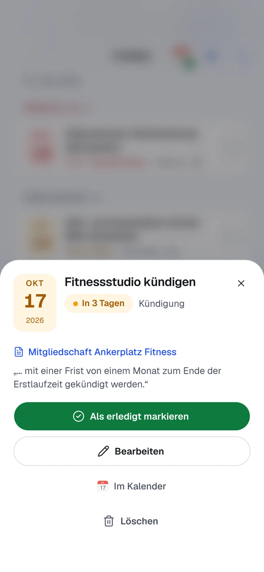 Frist mit Aktionen am Handy