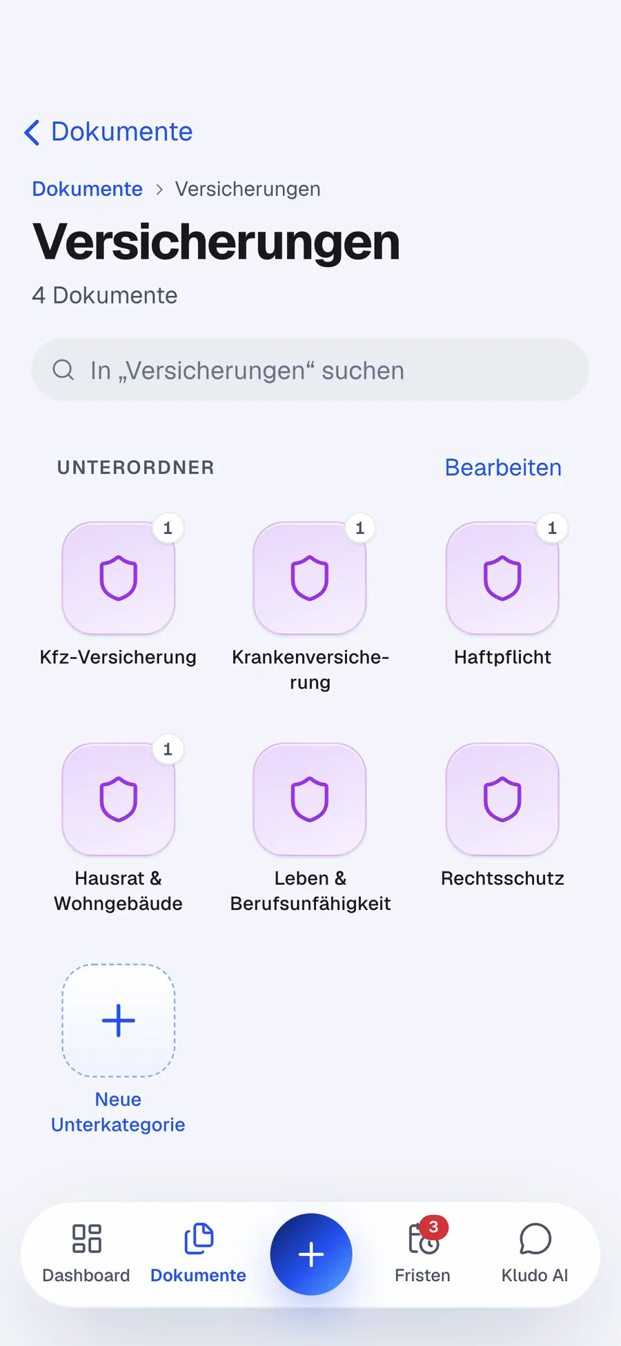 Ordner Versicherungen mit Unterordnern