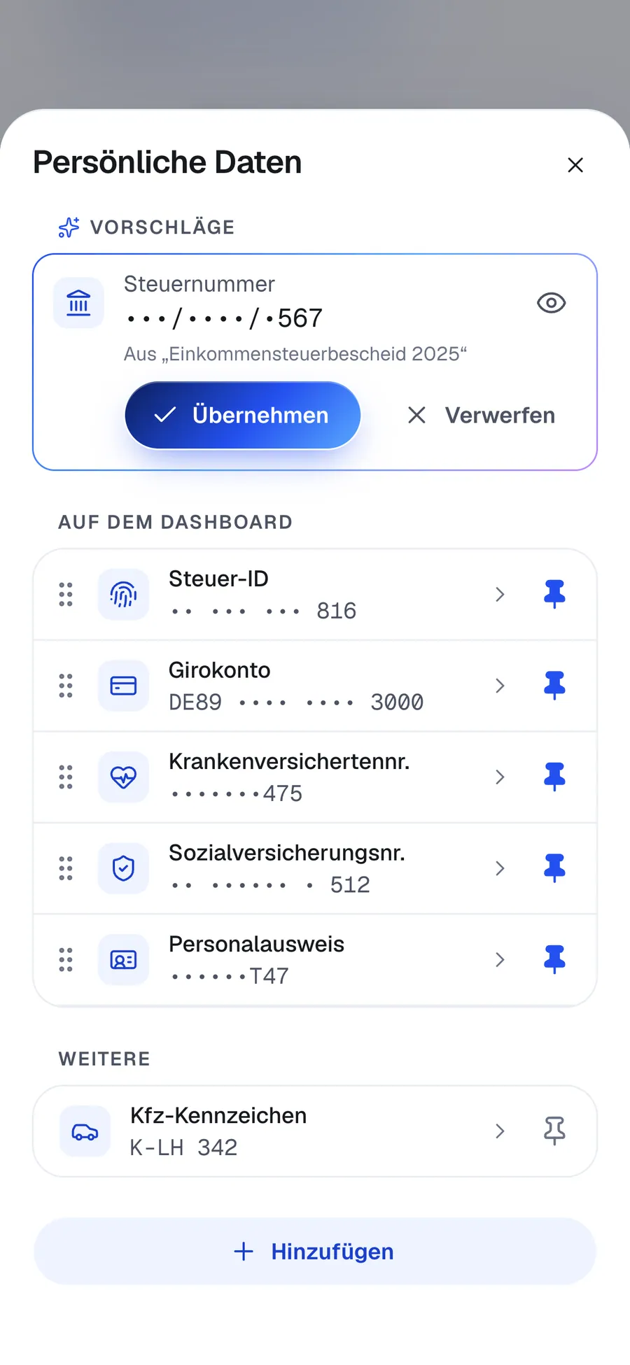 Persönliche Daten, verdeckt