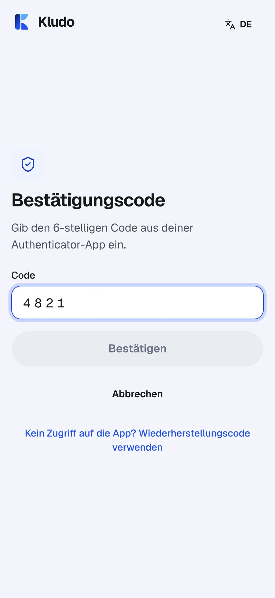 Anmeldung mit Code aus der Authenticator-App